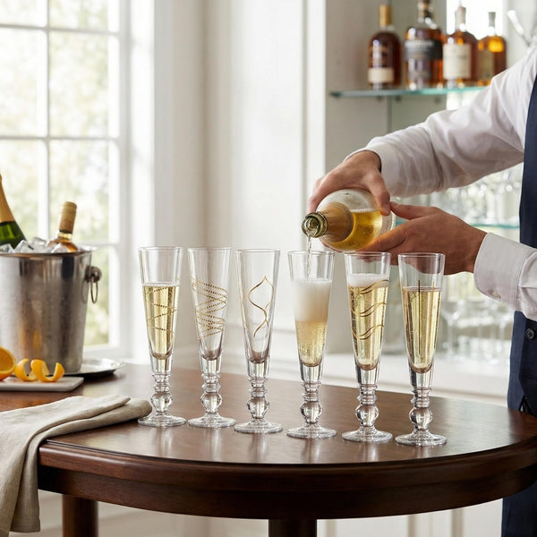 Gold Sparkle Champagne Flutes, Set of 6, Tall 6.4oz 8.74