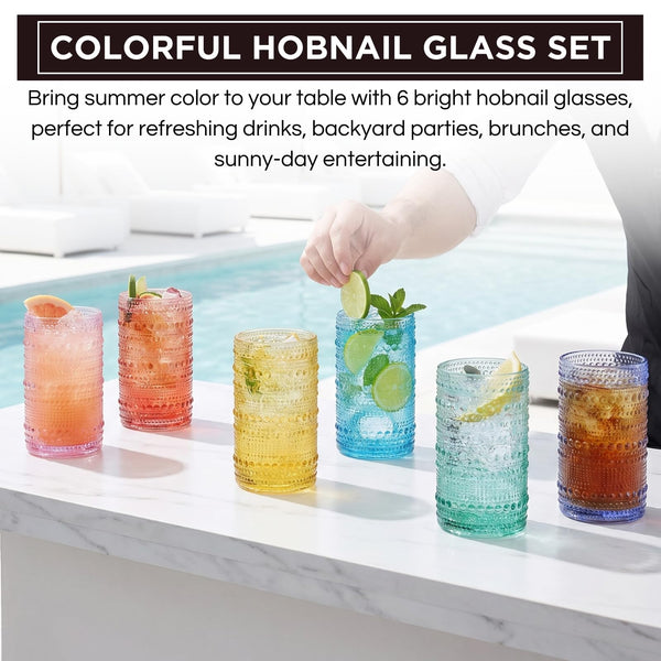 Khen Hobnail Beaded Highball Drinking Tumbler Glasses | Set of 6
