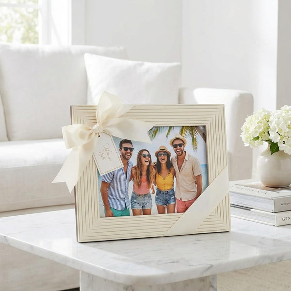 French Riviera 4x6 White & Blue Carved Bone Inlay Photo Frame
