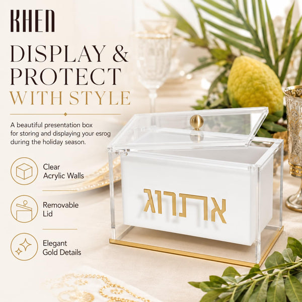Esrog Box Holder, Clear Acrylic Lid Sukkot Succos Judaica Display Case