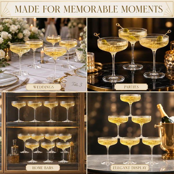 Como Ribbed Champagne Coupe Cocktail Glassware, Set of 12