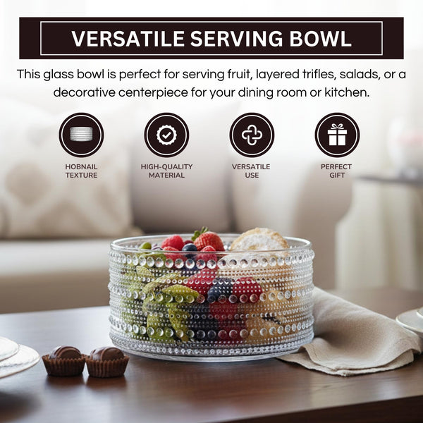 Round Hobnail Bowl, Single Piece, 7.95in 2300ml Clear