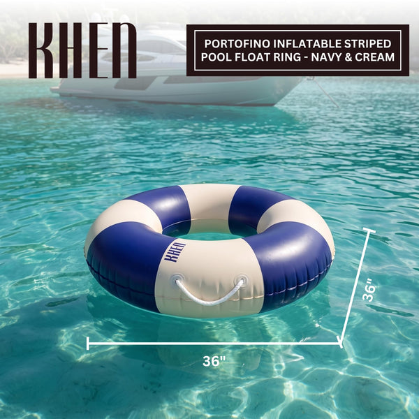 Portofino Inflatable Striped Pool Float Ring -  Navy & Cream