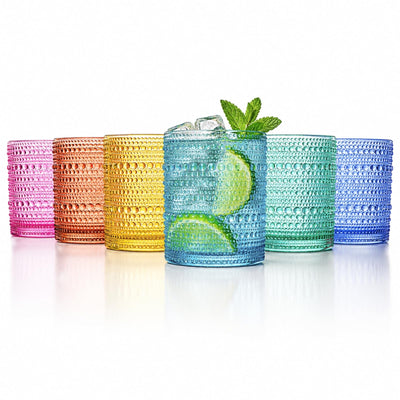 Hobnail Beaded Lowball Drinking Tumbler Glasses | Set of 6