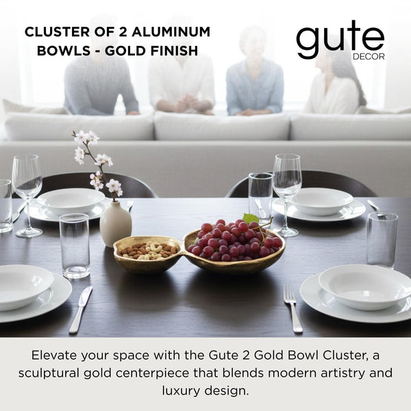 2 Cluster Decorative Bowls Bright Gold Snack Tray Bowl Chip & Dip Serving Piece Strong Brass Centerpiece Beautiful Room Accent & Entertaining Parties Home Decor Wedding Gifts 11 Inch Decorative Gift