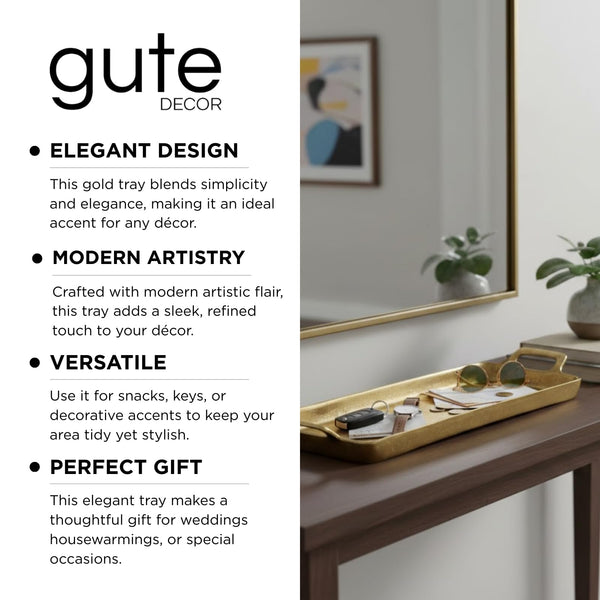 Large Decorative Tray, Single Piece, Gold Aluminum 23.6