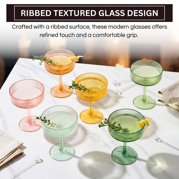 Acrylic Ribbed Vintage Art Deco Martini Glasses, Set of 5 8oz Spring