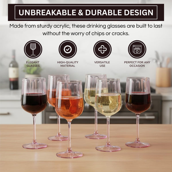 Khen Acrylic Lucia Stemmed Goblets - Unbreakable Wine Glasses Reusable Drinking Cups Dishwasher Safe Elegant Stemware for Cocktail Champagne | Kitchen Bar Party | Set of 6 |14oz | Lilac