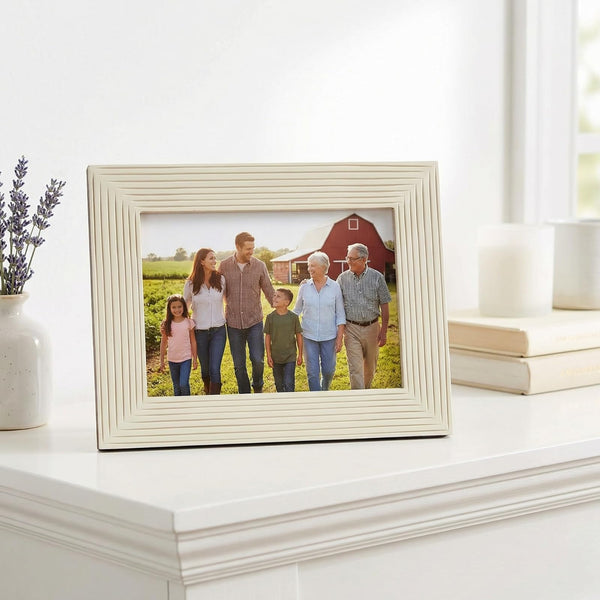 French Riviera 4x6 White & Blue Carved Bone Inlay Photo Frame