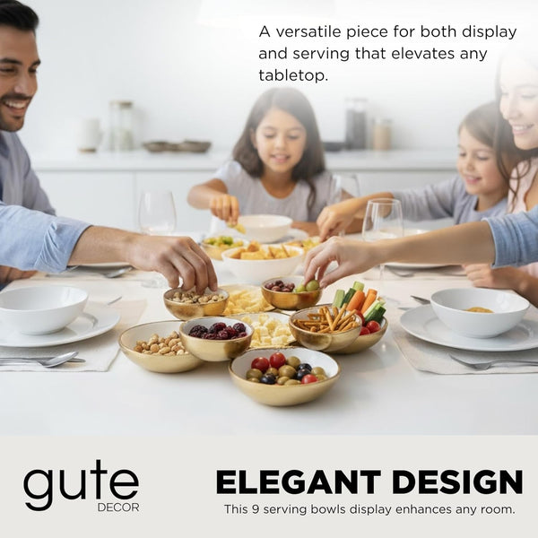 Cluster of 9 Round Serving Bowls Enamel Clusters Decorative Elegant Snack Tray for Olives, Chip & Dip, Nuts, Appetizers & Entertaining Strong Brass & Enamel Home Decor Gifts, Parties & Weddings 22