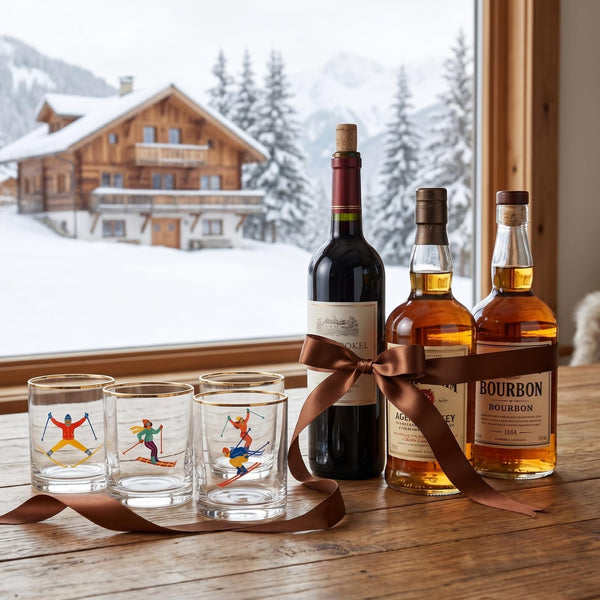 Skiers Glass Set, 4 Piece 13.7 oz 4.06 in Multicolor Clear Gold