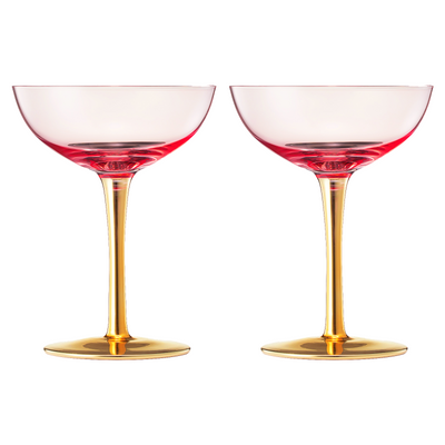 Deco Champagne Coupe Cocktail Glassware, Pink, Set of 2