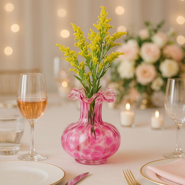 Blush Petal Small Hand‑Blown Glass Flower Vase Décor  – 7″ 
