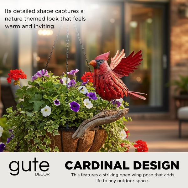 Cardinal Garden Decor Metal Yard Art: Red Bird Outdoor