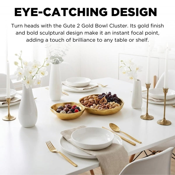 2 Cluster Decorative Bowls Bright Gold Snack Tray Bowl Chip & Dip Serving Piece Strong Brass Centerpiece Beautiful Room Accent & Entertaining Parties Home Decor Wedding Gifts 11 Inch Decorative Gift