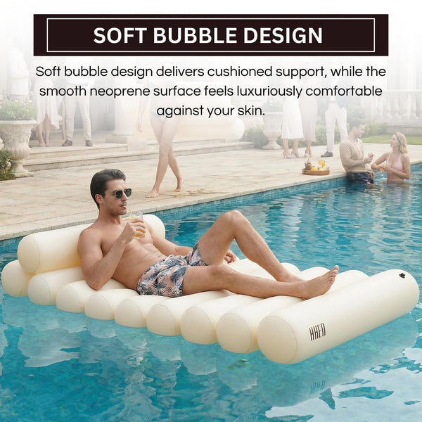 Bubble White Pool Lounger Float, Single, Regular Size Neoprene Inflatable Floating
