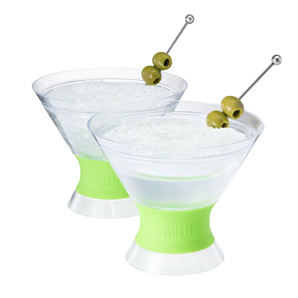 Khen Cooling Martini Glasses – Double-Wall Insulated 10 oz Cocktail Glasses with Frosted Base – BPA-Free, Shatterproof, Reusable Drinkware for Parties & Home Bars - Set of 2