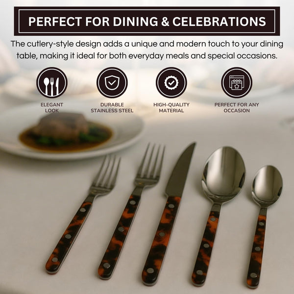Premium Stainless Steel Flatware Set, 20 Piece Tortoise