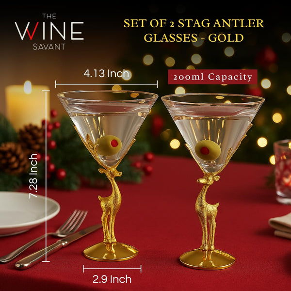 Golden Standing stag martini glasses set of 2