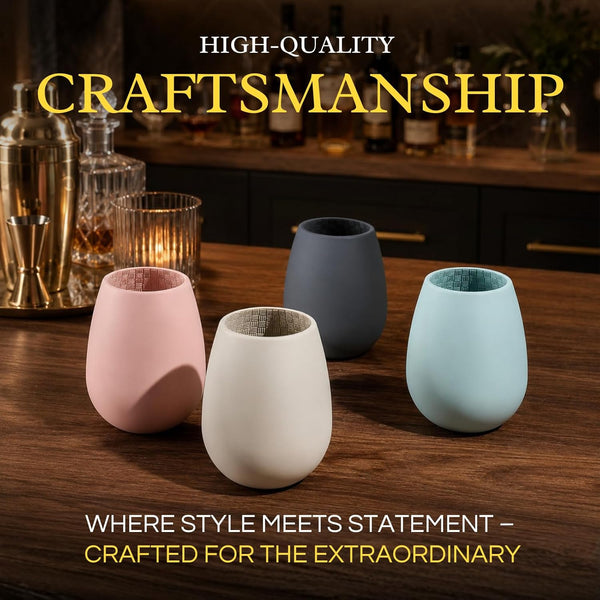 Unbreakable Silicone Stemless Wine Glassware | Set of 4 | Reusable & Shatterproof