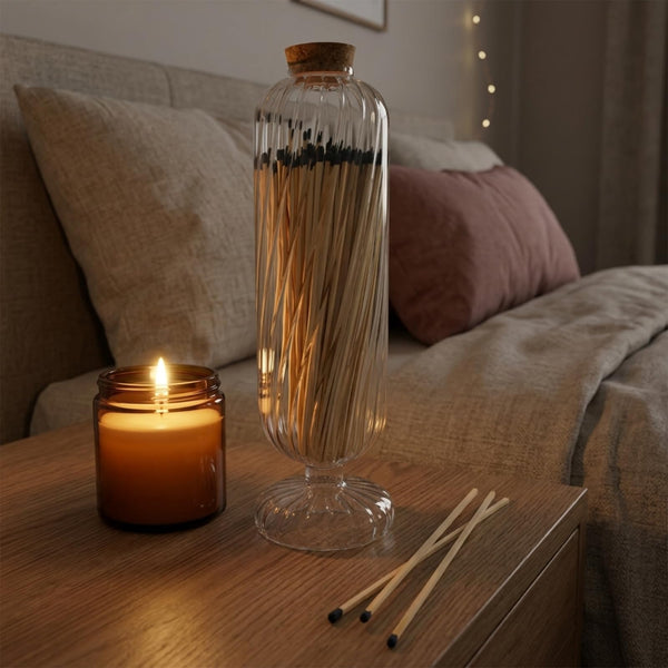 Cloche with Matches, 1 Piece, 11.5 x 3.5 Inch Clear Glass