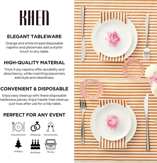 Khen Napkin Placemat Stripe Orange Set of 50