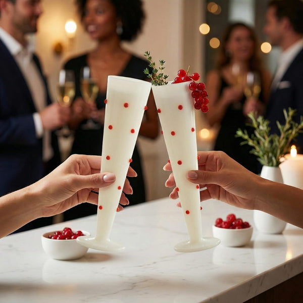 Red Polka Dot White Champagne Flutes 2-Piece Set