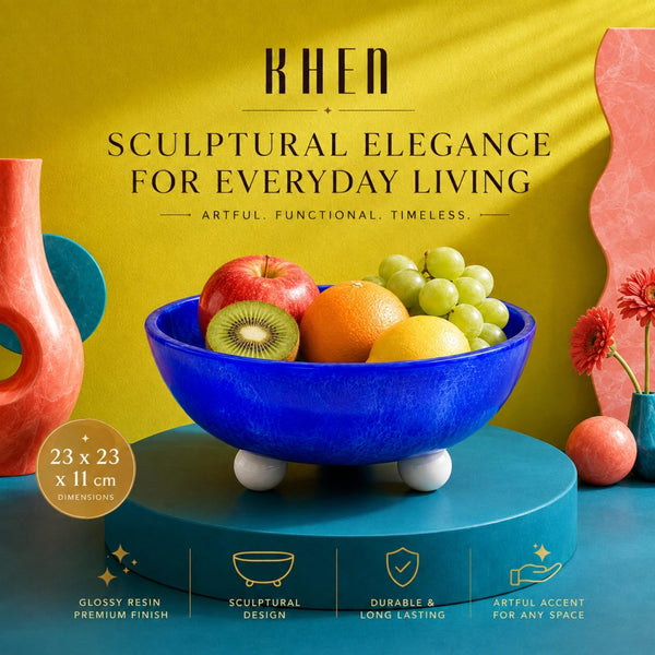 Blue Resin Bowl, 1 Piece, 23 x 23 x 11 cm Pedestal Fruit Bowl