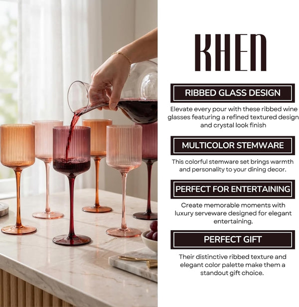 Venus Ribbed Wine Glasses Set of 6 Multicolor 11.8 oz