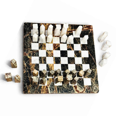 Marble Chess Set, 16.92 x 16.53 Inch Black and White Stone