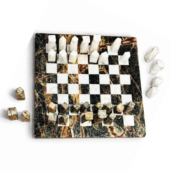 Marble Chess Set, 16.92 x 16.53 Inch Black and White Stone
