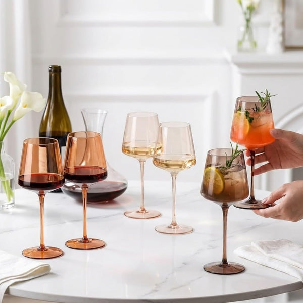 Venus Wine Glasses, Set of 6, Brown Shades 22.3oz Glass Tall Stemware Modern Drinkware for Cocktails Beverages Elegant Tableware Home Bar Dining Entertaining Party Décor Luxury Gifting