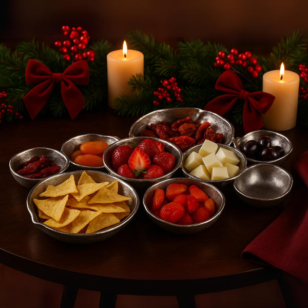 GUTE Cluster Decorative Bowls, Bright Silver Brass - Decoration, Snack Tray Bowl, Chip and Dip Strong Brass Beautiful Room Accent, Perfect for Entertaining, Parties, Home & Wedding Gifts 22