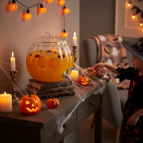 Glass Pumpkin Drink Dispenser 2 Gallon | Fall, Halloween & Thanksgiving Party Beverage Server with Spigot | Clear Pumpkin Punch Bowl for Autumn Events, Kitchen Bar & Holiday Drink Station Decor Gift