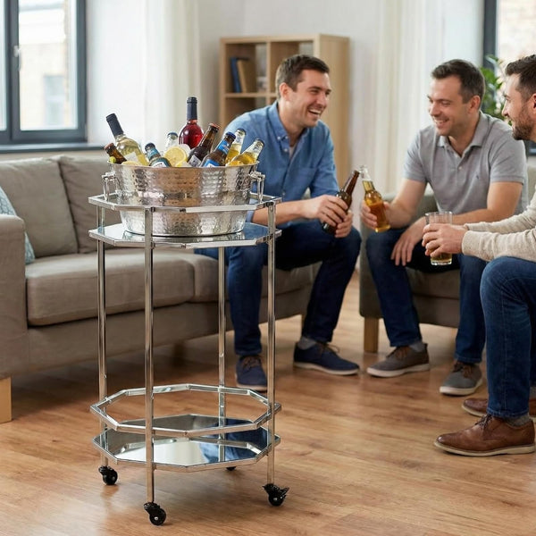 Hammered Stainless Steel Ice Bucket, Single Piece, 14.5 x 6.75 Inch