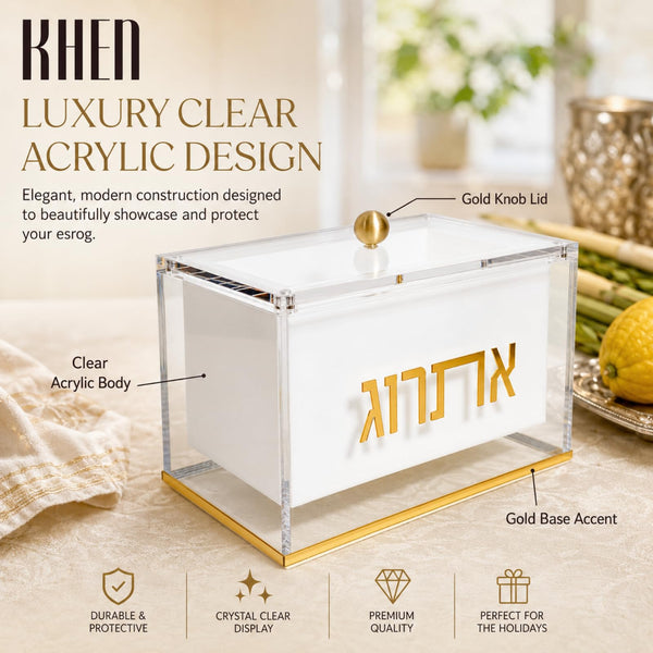 Esrog Box Holder, Clear Acrylic Lid Sukkot Succos Judaica Display Case