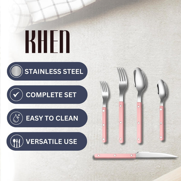 Khen Pink Cutlery Set of 20 –18/8 Stainless Steel Flatware
