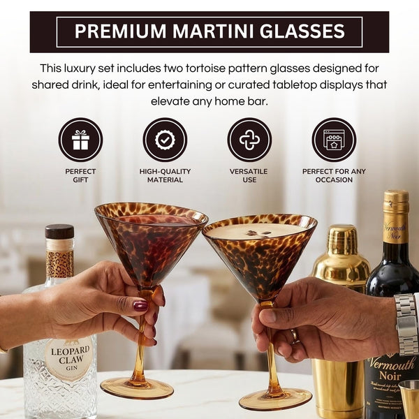 Tortoise Leopard Print Martini 9oz - Set of 2, 7.1