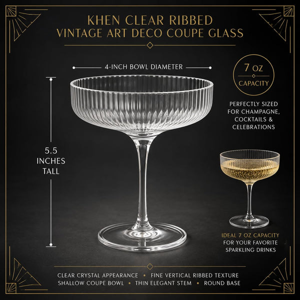 Como Ribbed Champagne Coupe Cocktail Glassware, Set of 12