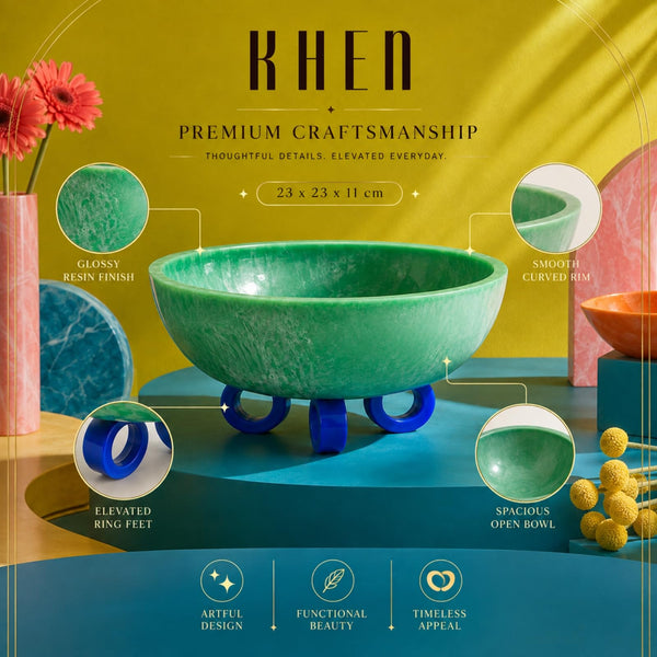 Green Resin Bowl, 1 Piece, 23 x 23 x 11 cm Pedestal Fruit Bowl
