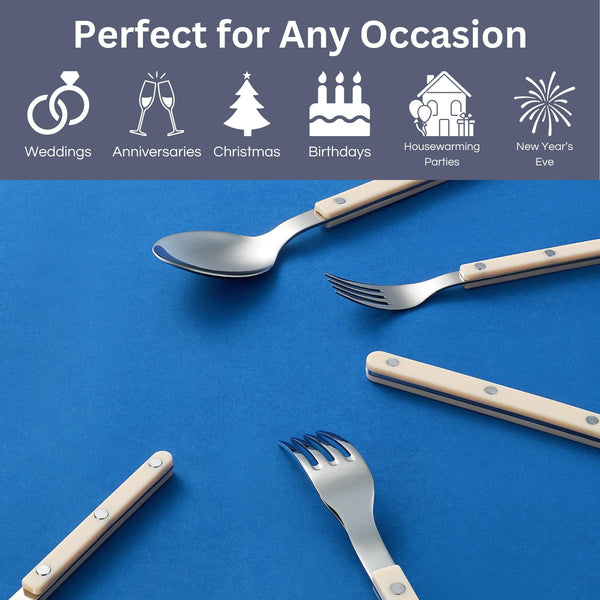 Khen Cream Cutlery Set of 20 –18/8 Stainless Steel Flatware