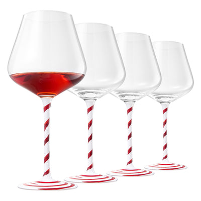 Khen Holiday Candy Cane Wine Glasses Set of 4 Santa Red White Striped Stem Goblets 20oz Christmas Borosilicate Drinkware for Festive Entertaining Winter Parties Home Bar Decor Kitchen Dining Gift Set