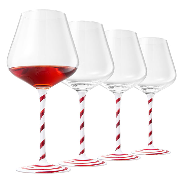 Khen Holiday Candy Cane Wine Glasses Set of 4 Santa Red White Striped Stem Goblets 20oz Christmas Borosilicate Drinkware for Festive Entertaining Winter Parties Home Bar Decor Kitchen Dining Gift Set