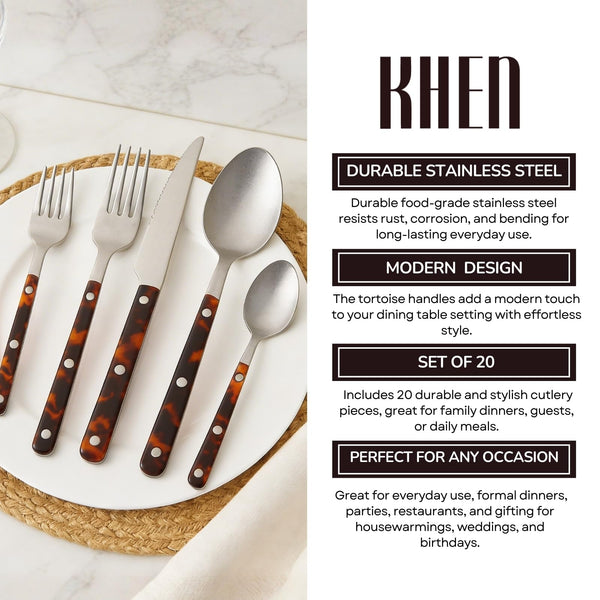Premium Stainless Steel Flatware Set, 20 Piece Tortoise