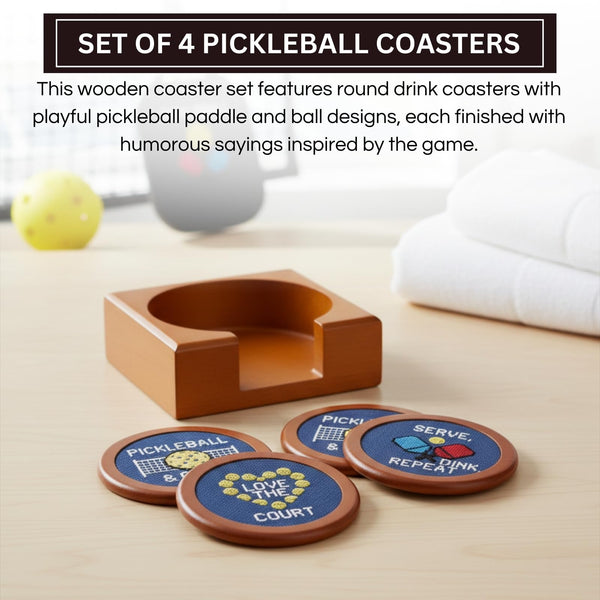 Pickleball Hand-Stitched Needlepoint Coasters - Set of 4