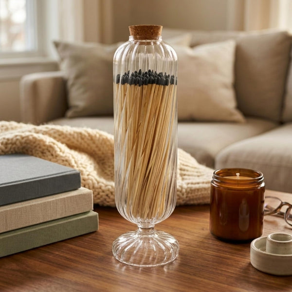 Cloche with Matches, 1 Piece, 11.5 x 3.5 Inch Clear Glass