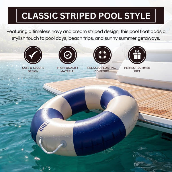 Portofino Inflatable Striped Pool Float Ring -  Navy & Cream