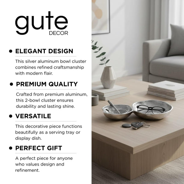 2 Cluster Decorative Bowls Bright Silver Snack Tray Bowl Chip & Dip Serving Piece Strong Brass Centerpiece Beautiful Room Accent & Entertaining Parties Home Decor Wedding Gifts 11 Inch Decorative Gift