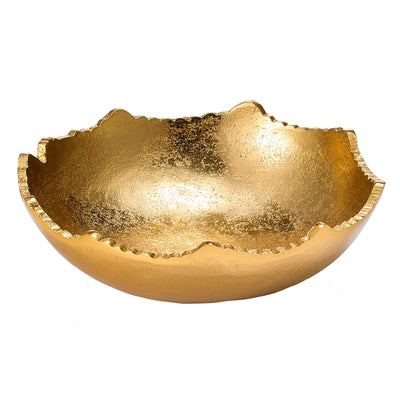 Decorative Gold Moon Decorative Metal Torn Hammered Asymmetrical Centerpiece Bowl with Pointed Edges, 10.2in Catch All, Golden Stainless Steel Metal & Brass, Accent Basket Fruit, Potpourri, Jewelry