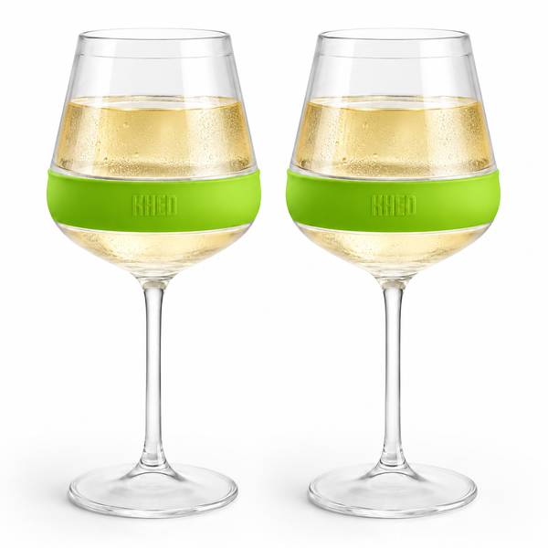 Stemmed Acrylic Cooling Wine  Glasses 14oz | Set of 2 | Green